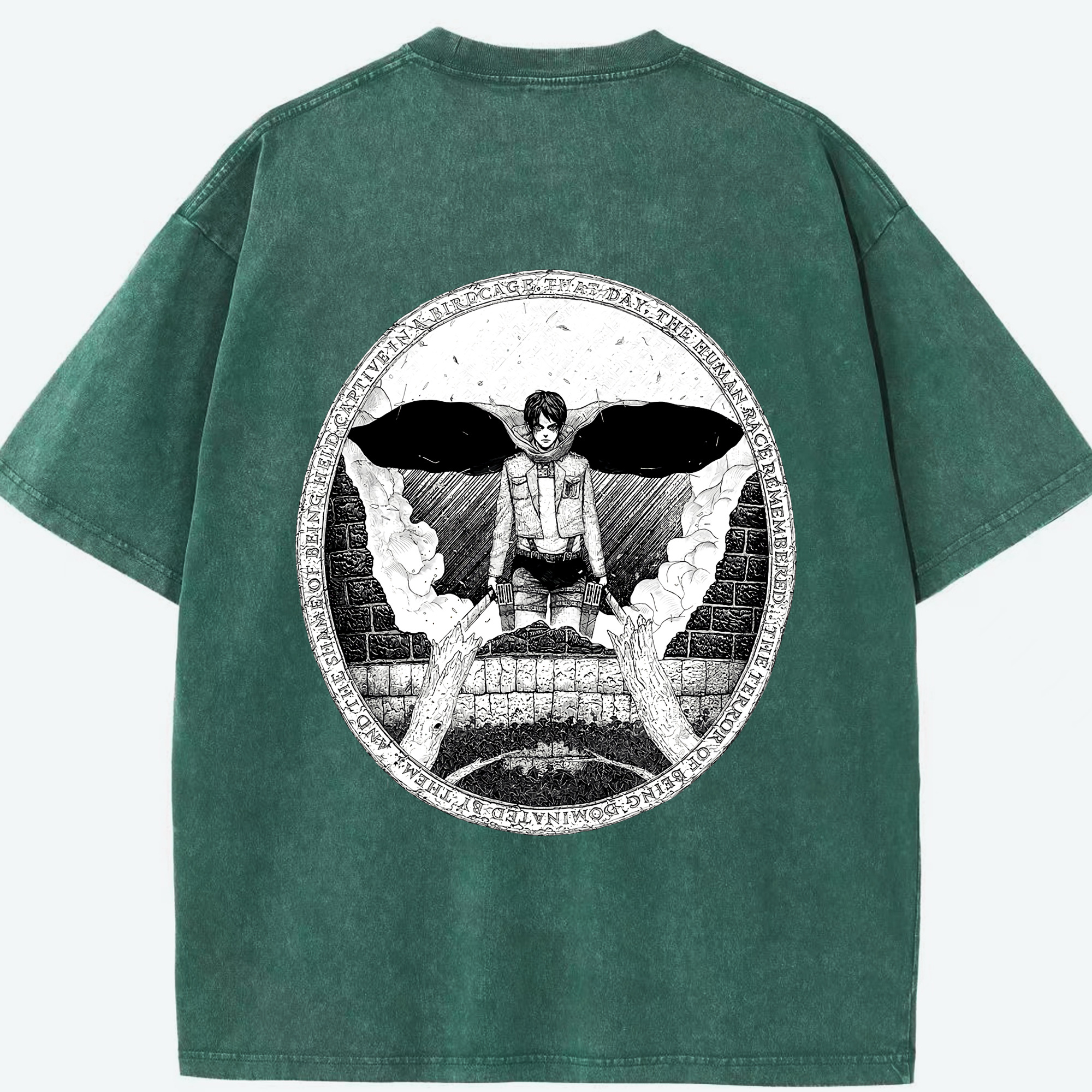 （画像用） 進撃の巨人 エレン･イェーガー Attack on Titan Eren Jäger 綿100% ヴィンテージ風 半袖Tシャツ（背面プリント）